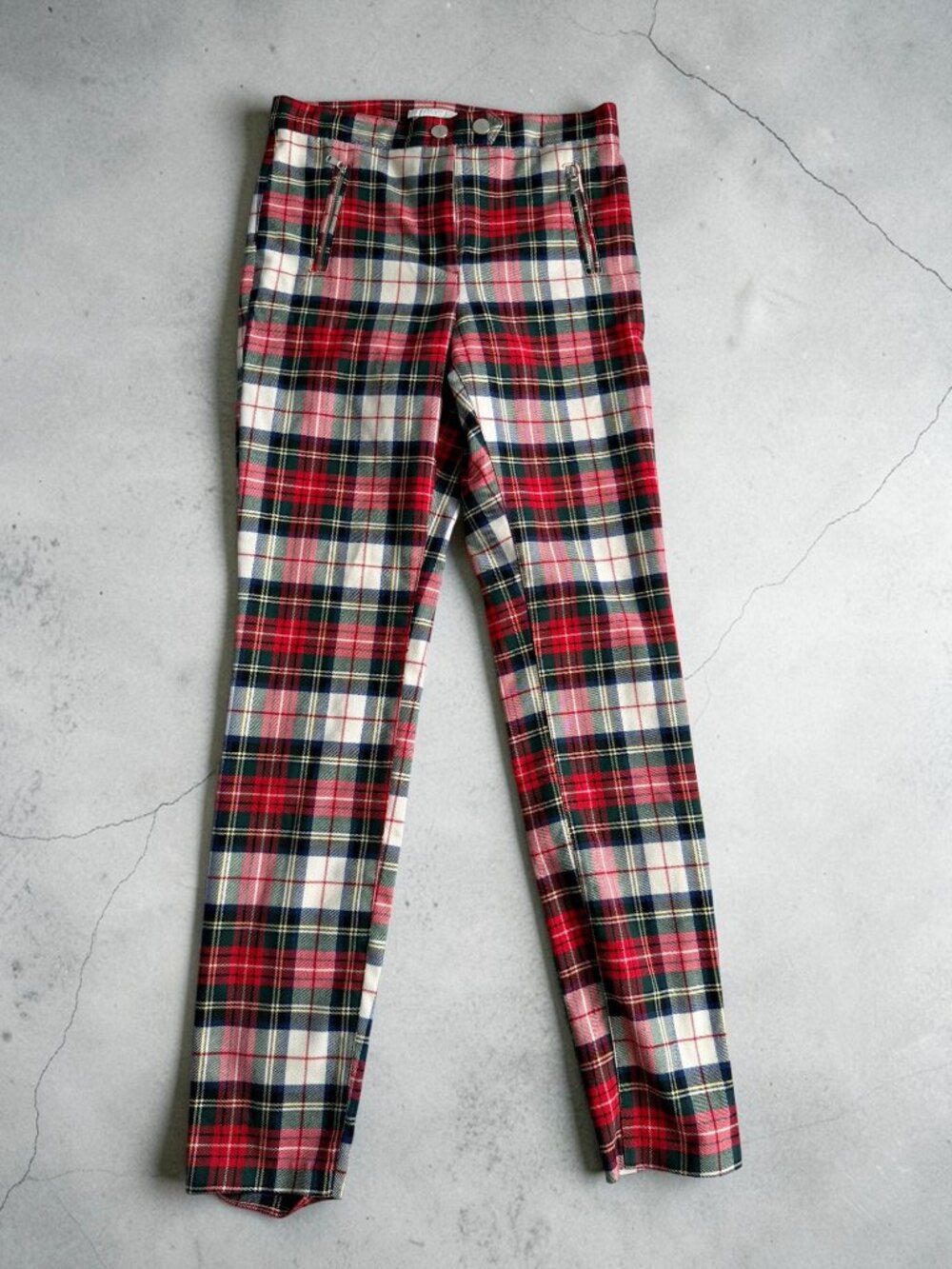 H&M Red Plaid Skinny Pants Size US 4 Womens